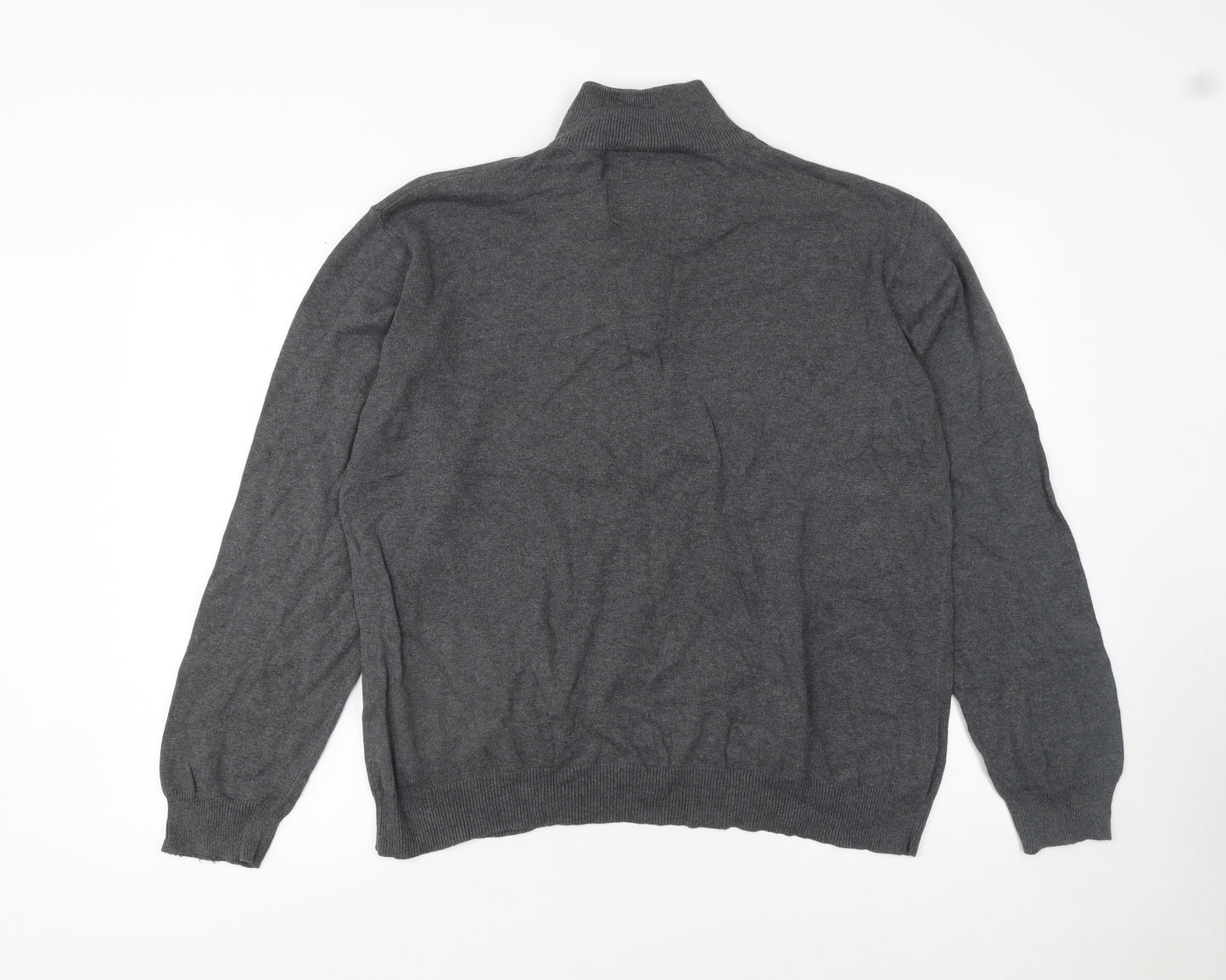 Charles Wilson Men’s Grey High Neck Button Henley Jumper XL Cotton Knit