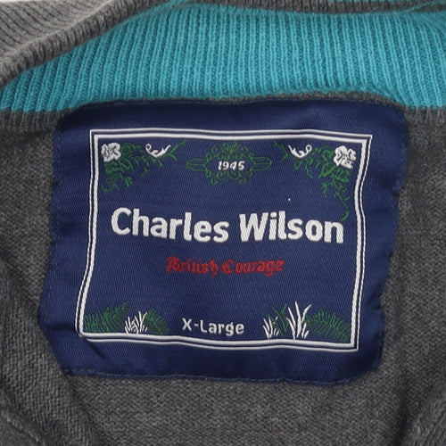 Charles Wilson Men’s Grey High Neck Button Henley Jumper XL Cotton Knit