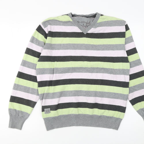 Debenhams Men's Multicoloured Stripe Cotton V-Neck Jumper Medium