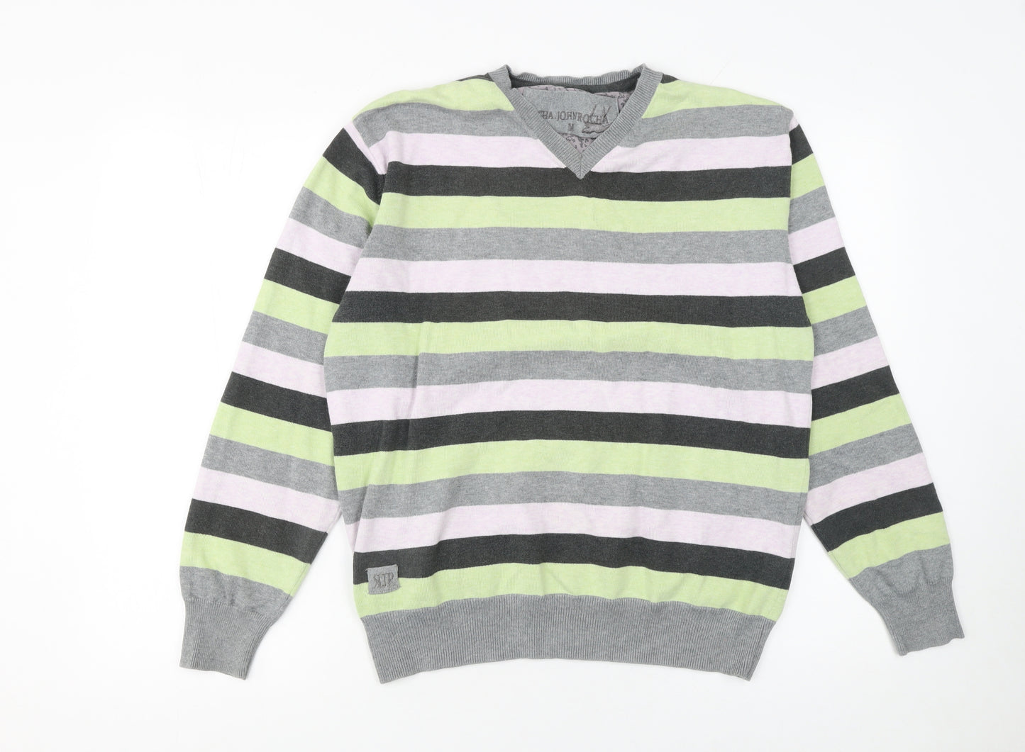 Debenhams Men's Multicoloured Stripe Cotton V-Neck Jumper Medium