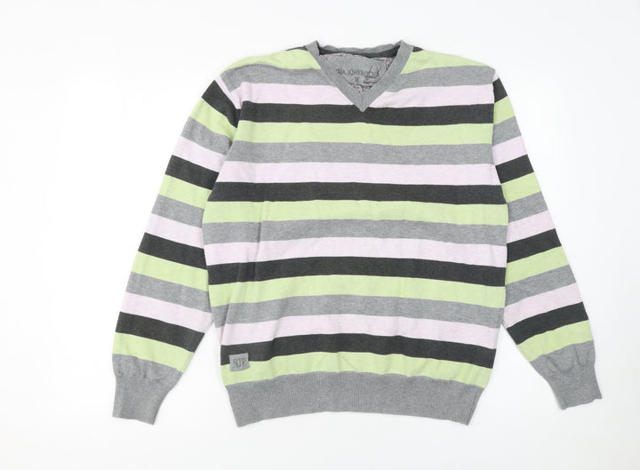 Debenhams Men's Multicoloured Stripe Cotton V-Neck Jumper Medium