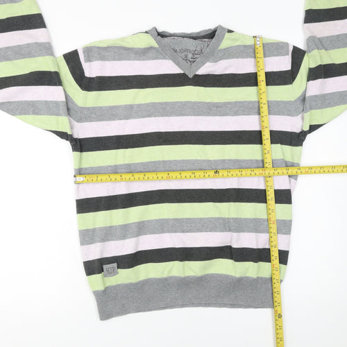 Debenhams Men's Multicoloured Stripe Cotton V-Neck Jumper Medium