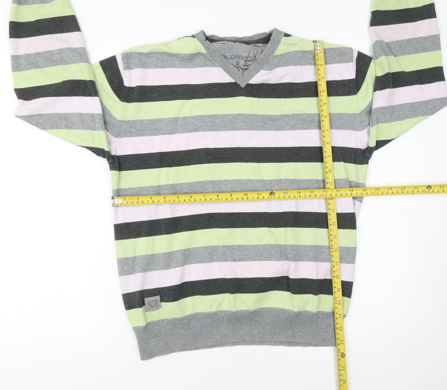 Debenhams Men's Multicoloured Stripe Cotton V-Neck Jumper Medium