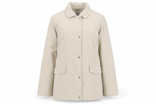 Front view of EWM Women’s Beige Mid-Length Casual Jacket, size UK 12, Polyester Blend
