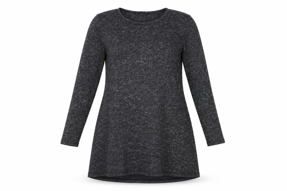 Front view of Stradivarius Women Grey Long Sleeve Knit Shift Dress, size S