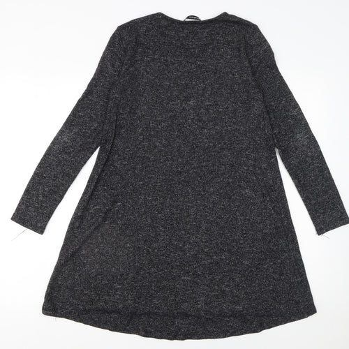 Stradivarius Women Grey Long Sleeve Knit Shift Dress Size S