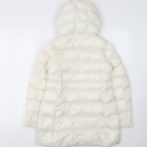 Uniqlo Girls Ivory Hooded Puffer Coat 10 Years Faux Fur Trim Winter Warm