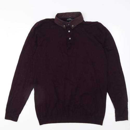 Next Men's Purple Long Sleeve Cotton Blend Polo - Medium