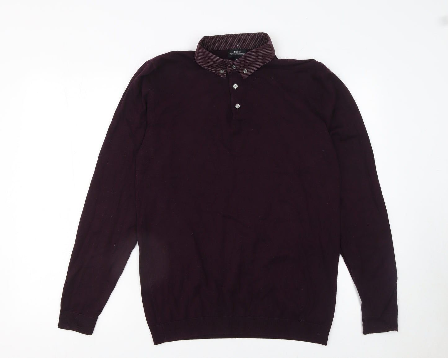 Next Men's Purple Long Sleeve Cotton Blend Polo - Medium