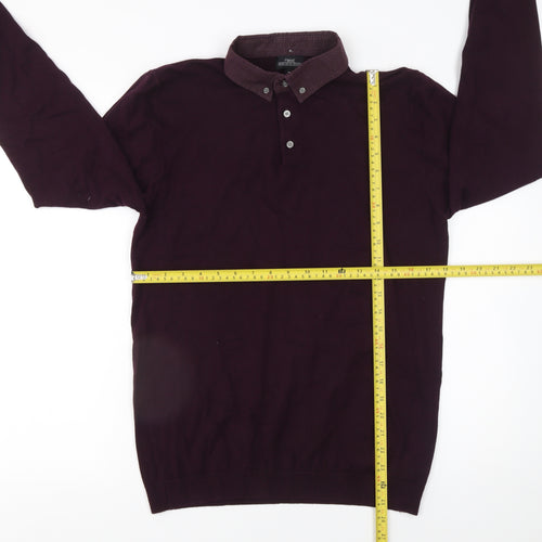 Next Men's Purple Long Sleeve Cotton Blend Polo - Medium