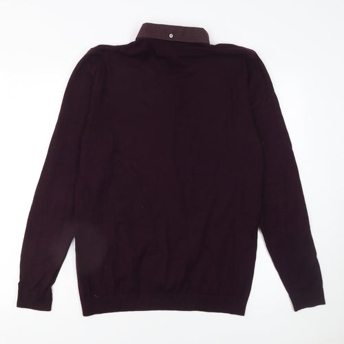 Next Men's Purple Long Sleeve Cotton Blend Polo - Medium