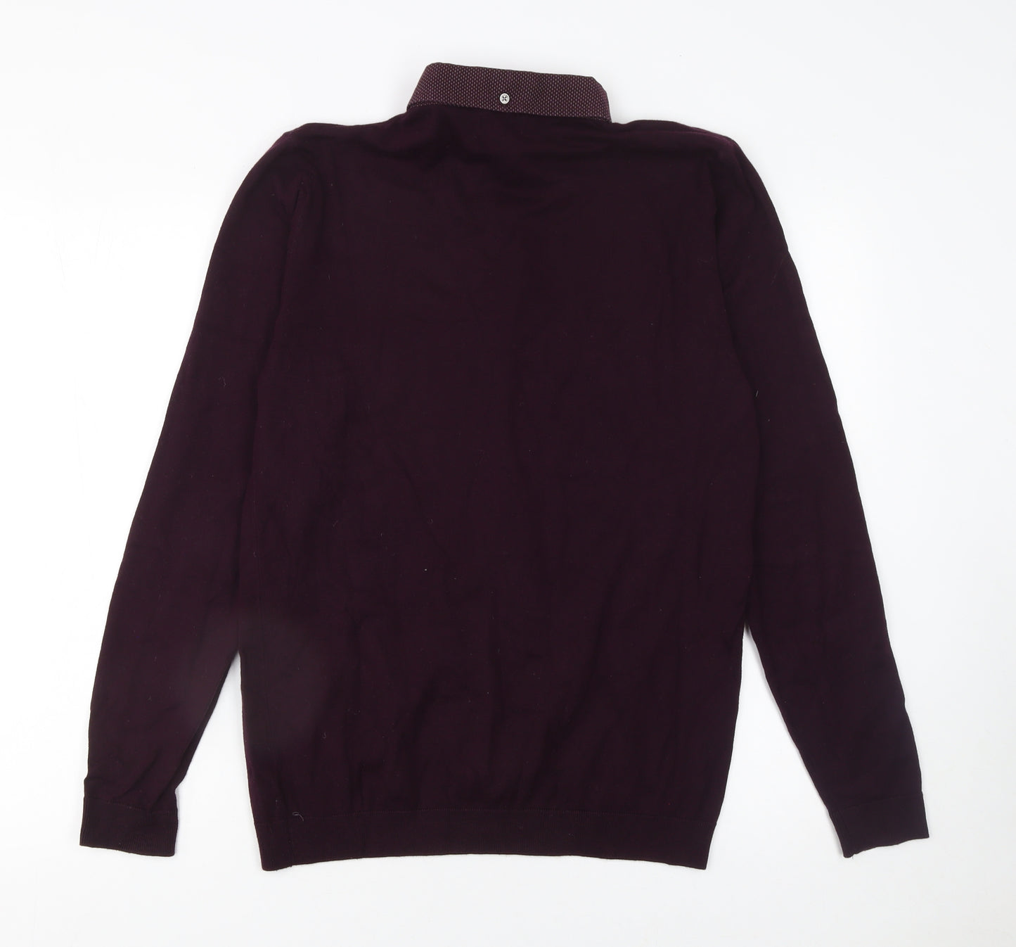 Next Men's Purple Long Sleeve Cotton Blend Polo - Medium