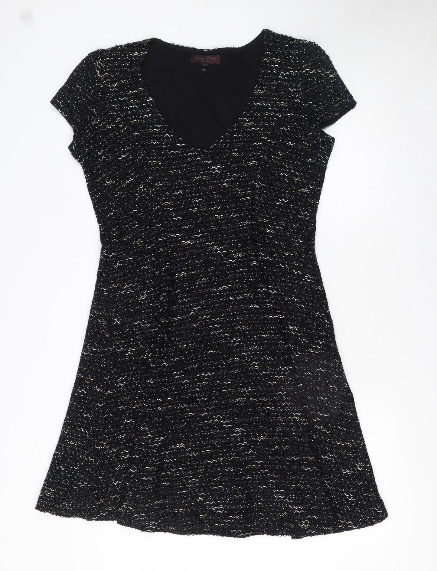 Great Plains Women Black Glitter Knit Shift Dress XL