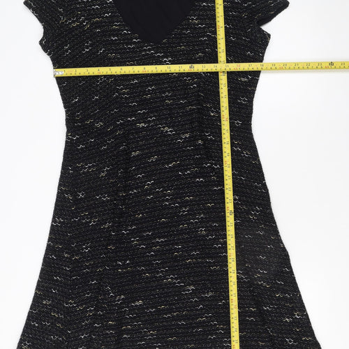 Great Plains Women Black Glitter Knit Shift Dress XL