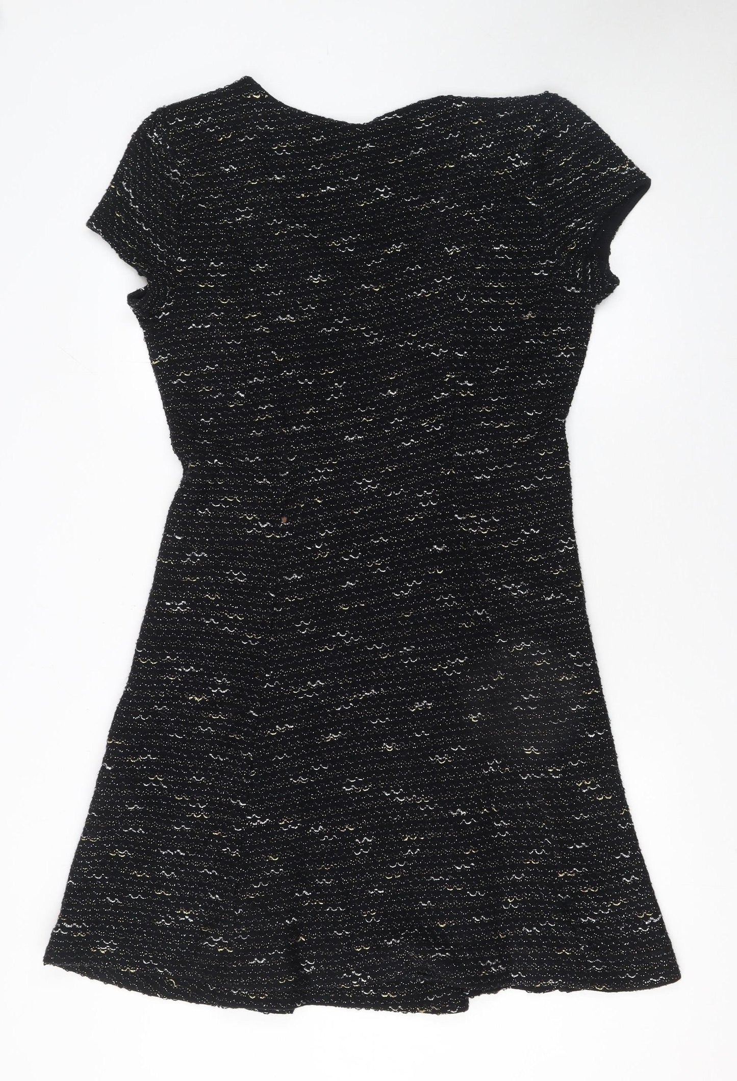 Great Plains Women Black Glitter Knit Shift Dress XL