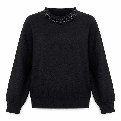 ZARA Women’s Black Beaded Crew Neck Knit Jumper Size S