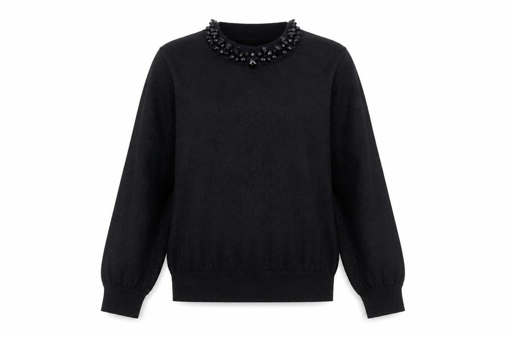 ZARA Women’s Black Beaded Crew Neck Knit Jumper Size S