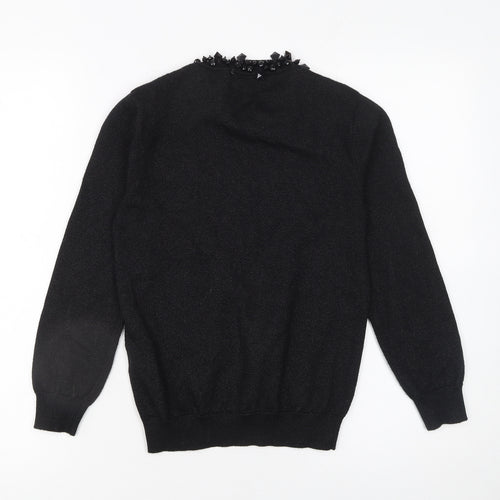 ZARA Women’s Black Beaded Crew Neck Knit Jumper Size S