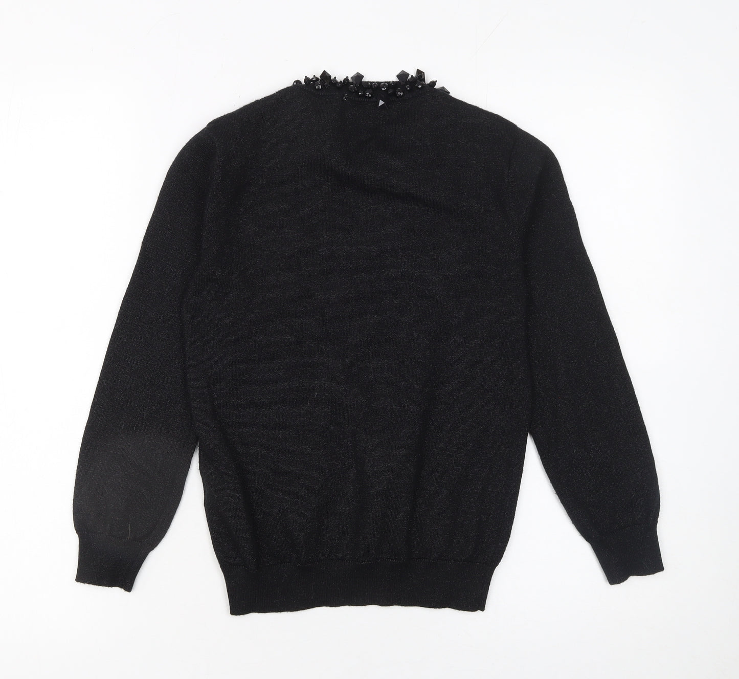 ZARA Women’s Black Beaded Crew Neck Knit Jumper Size S