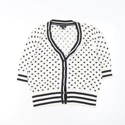 Hobbs Women’s White Polka Dot Cardigan Size 14 Cotton Knit