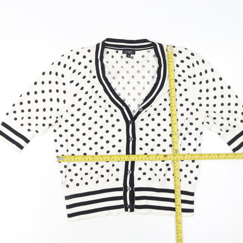 Hobbs Women’s White Polka Dot Cardigan Size 14 Cotton Knit