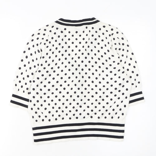 Hobbs Women’s White Polka Dot Cardigan Size 14 Cotton Knit