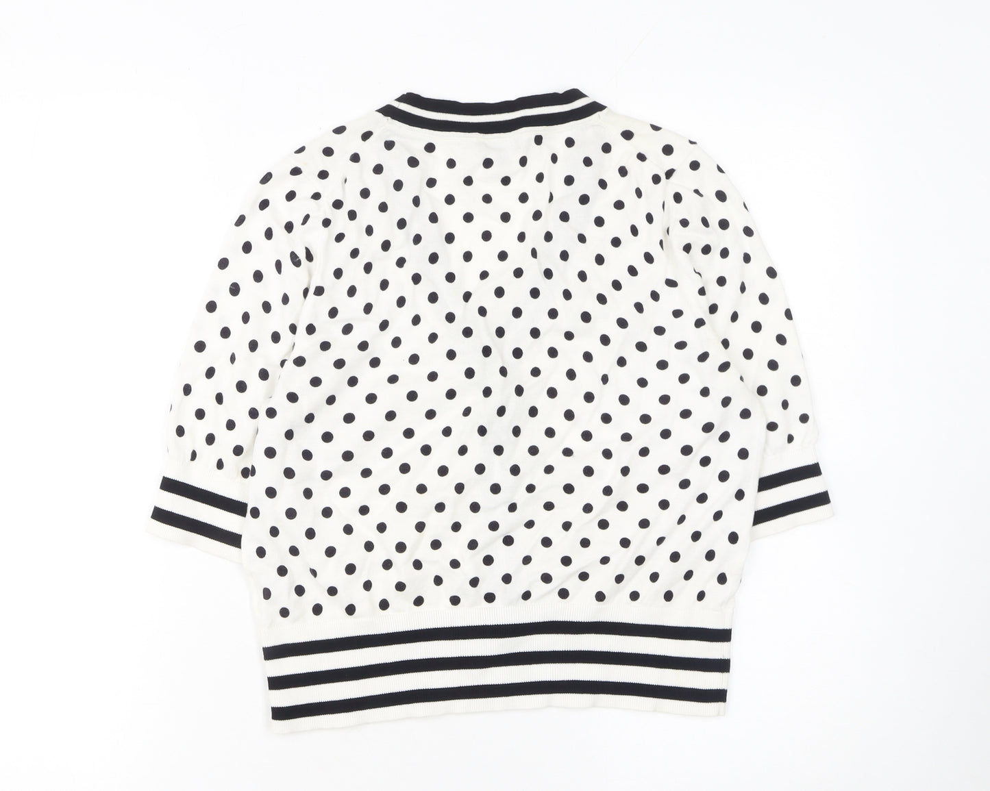 Hobbs Women’s White Polka Dot Cardigan Size 14 Cotton Knit