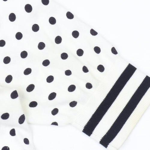 Hobbs Women’s White Polka Dot Cardigan Size 14 Cotton Knit