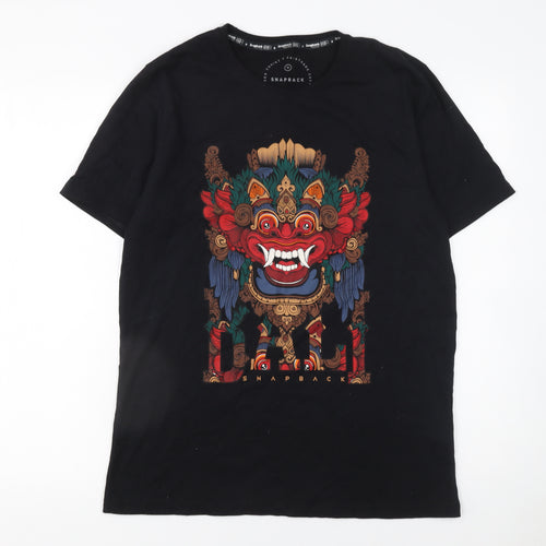 Snapback Unisex Black Tribal Graphic Cotton T-Shirt Medium