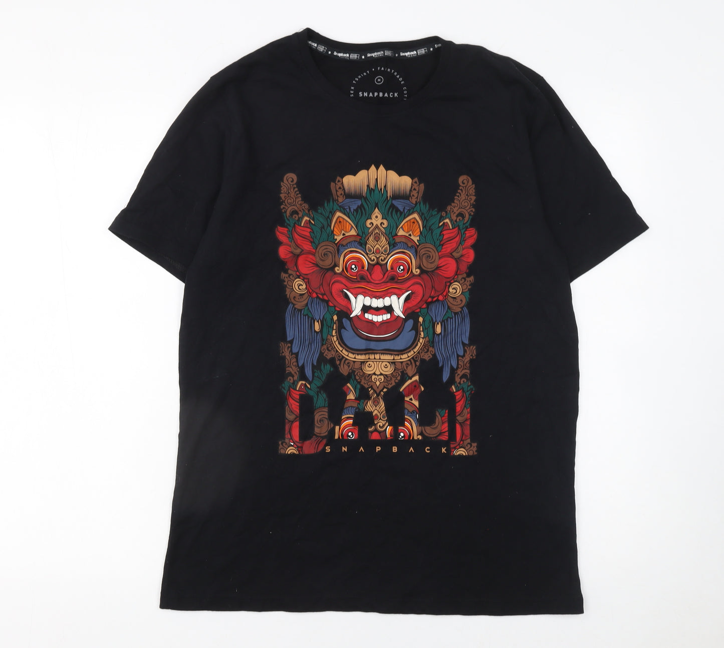 Snapback Unisex Black Tribal Graphic Cotton T-Shirt Medium