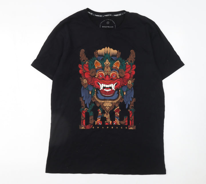 Snapback Unisex Black Tribal Graphic Cotton T-Shirt Medium
