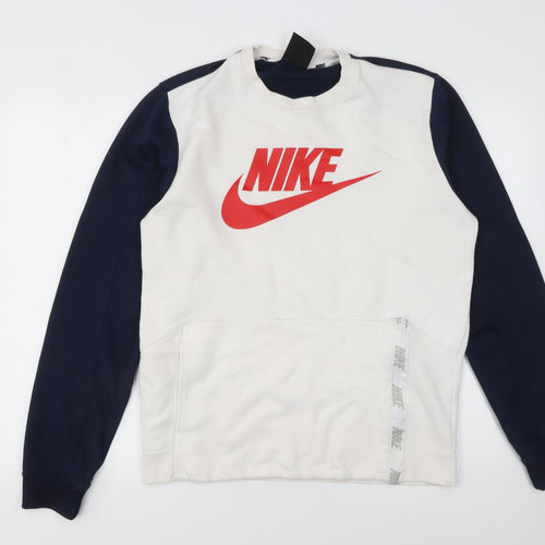 Nike Men's White Pullover Sweatshirt M Logo Sports Crew Neck