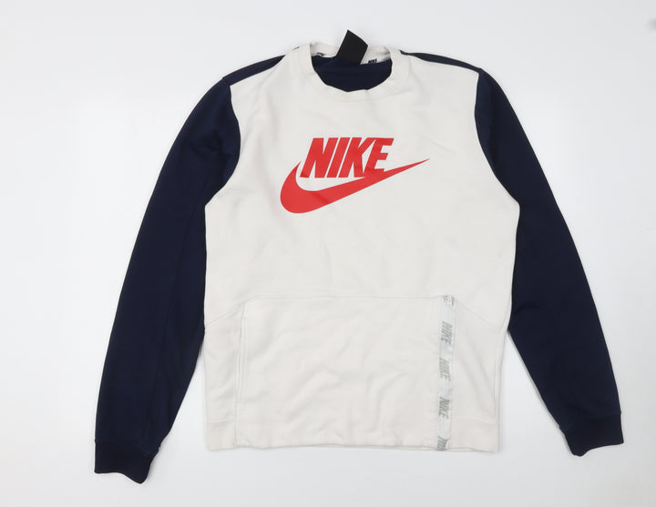 Nike Men's White Pullover Sweatshirt M Logo Sports Crew Neck