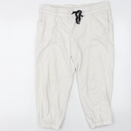 DKNY Women Ivory Cotton Jogger Trousers Size M Elastic Waist