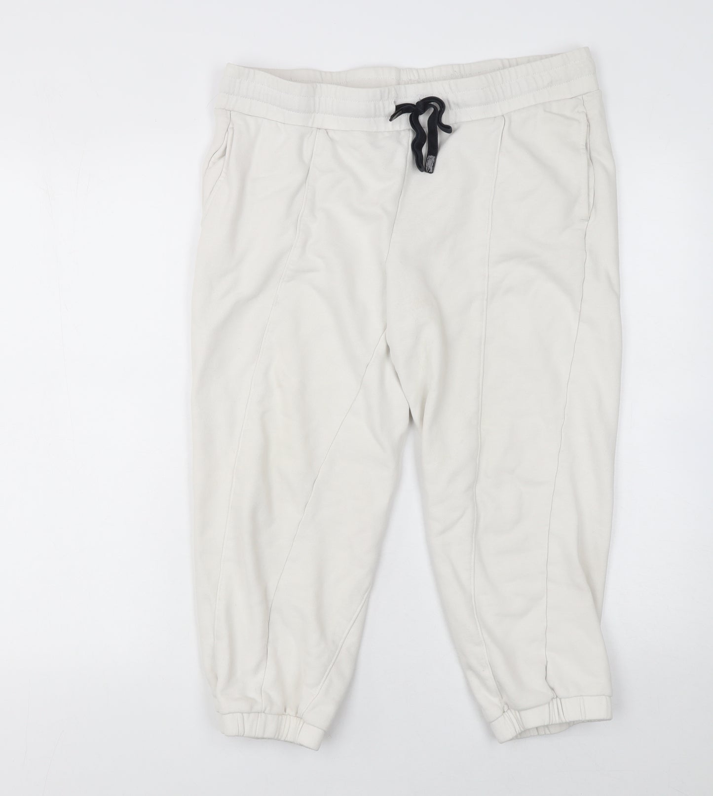 DKNY Women Ivory Cotton Jogger Trousers Size M Elastic Waist