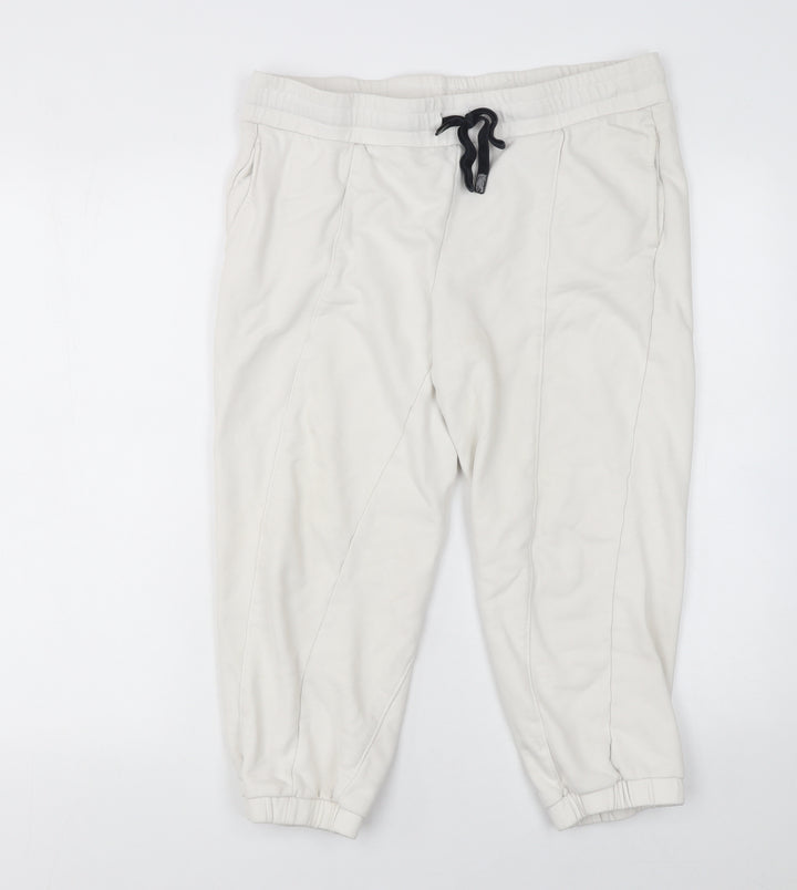 DKNY Women Ivory Cotton Jogger Trousers Size M Elastic Waist