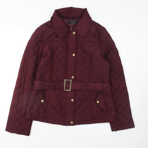 Crossroads Womens Red Quilted Belted Jacket Size 12