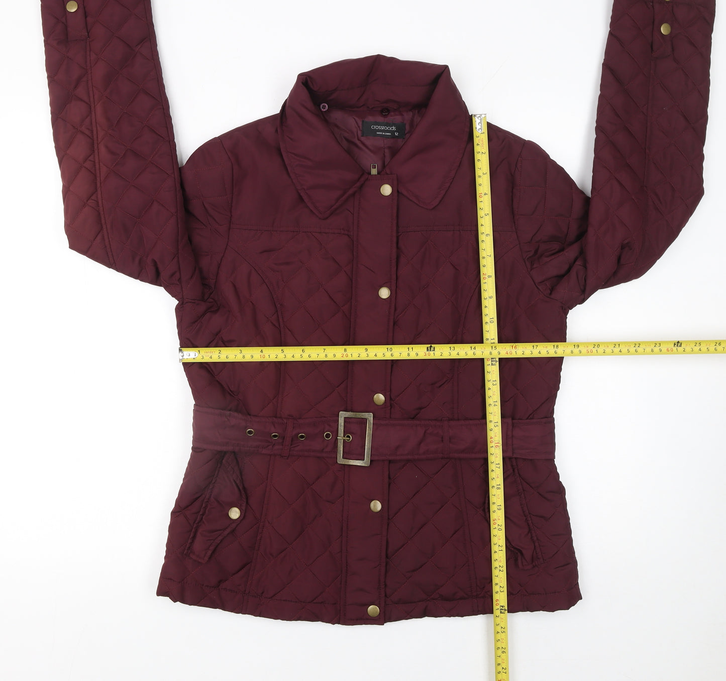 Crossroads Womens Red Quilted Belted Jacket Size 12