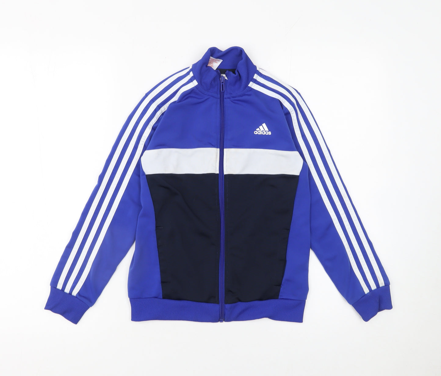 Adidas Boys Blue Track Jacket 10 Years Full Zip Colourblock Activewear