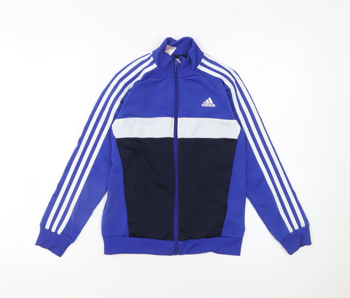 Adidas Boys Blue Track Jacket 10 Years Full Zip Colourblock Activewear