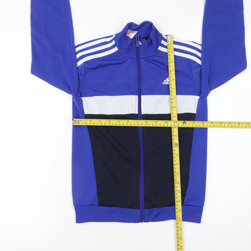 Adidas Boys Blue Track Jacket 10 Years Full Zip Colourblock Activewear