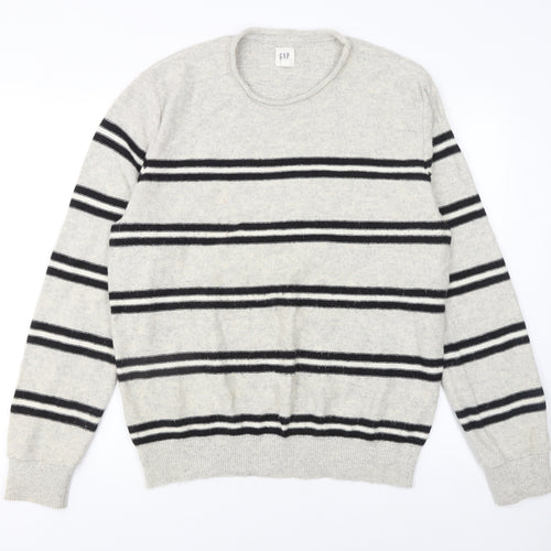 GAP Men’s Grey Striped Wool Crew Neck Jumper Size L