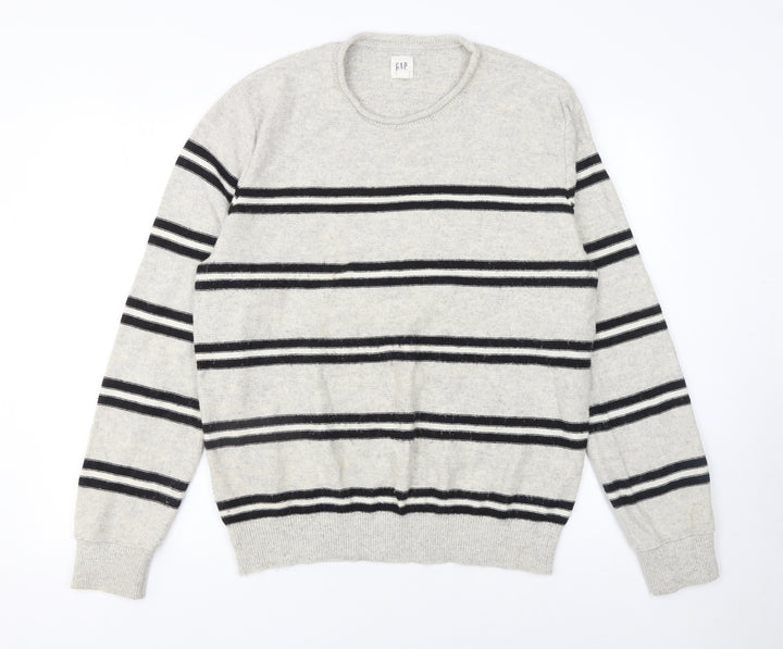 GAP Men’s Grey Striped Wool Crew Neck Jumper Size L