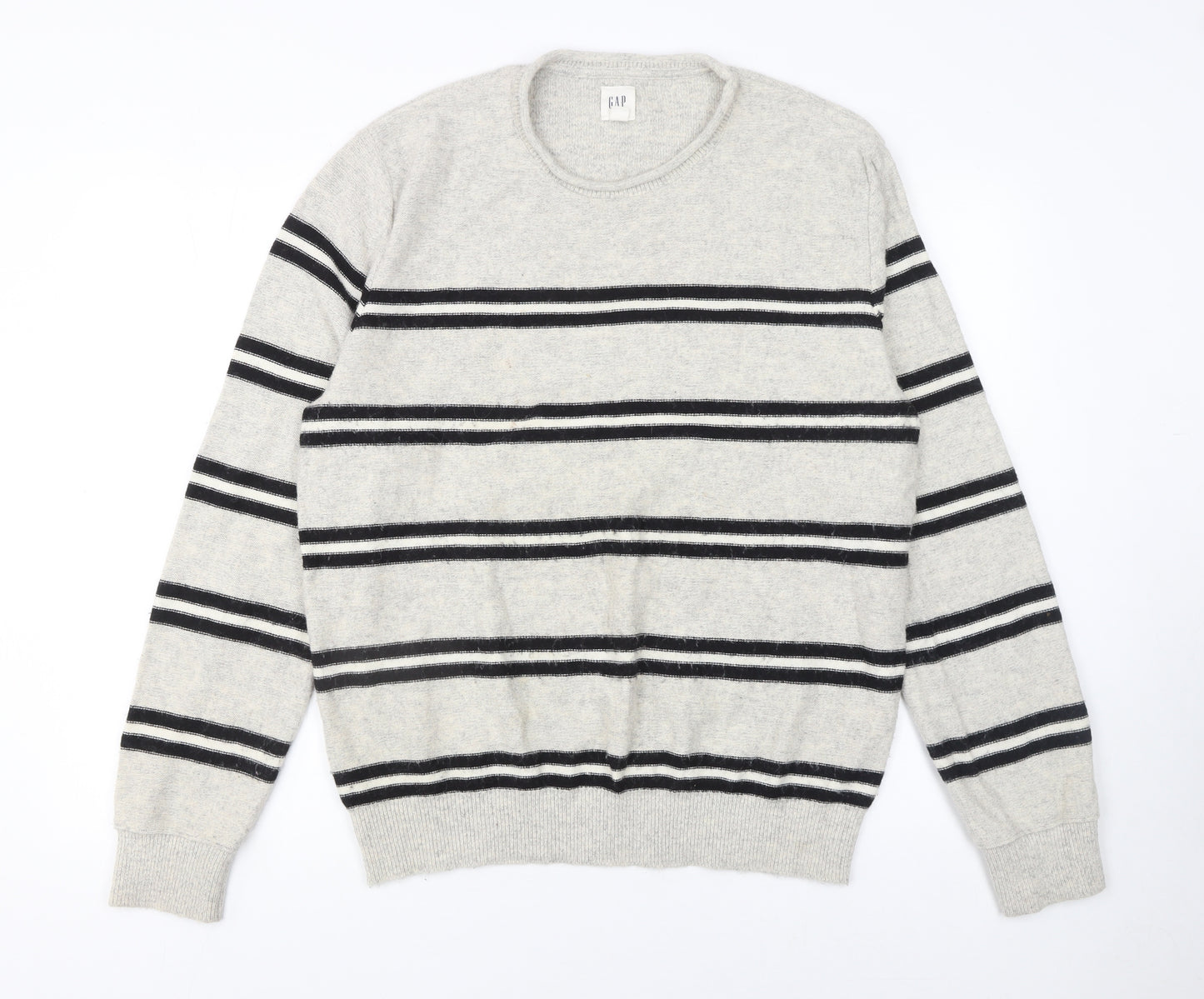 GAP Men’s Grey Striped Wool Crew Neck Jumper Size L