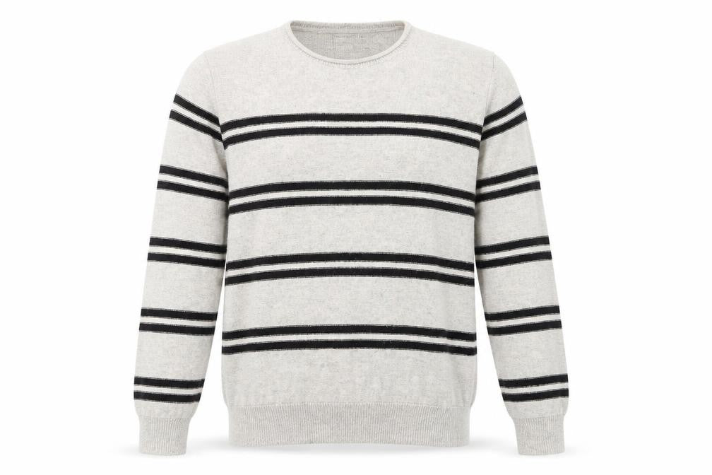 Front view of Gap Men’s Grey Striped Wool Crew Neck Jumper, size L
