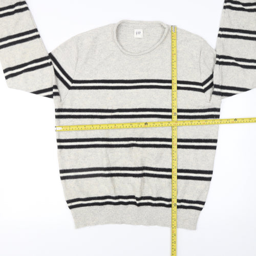 GAP Men’s Grey Striped Wool Crew Neck Jumper Size L