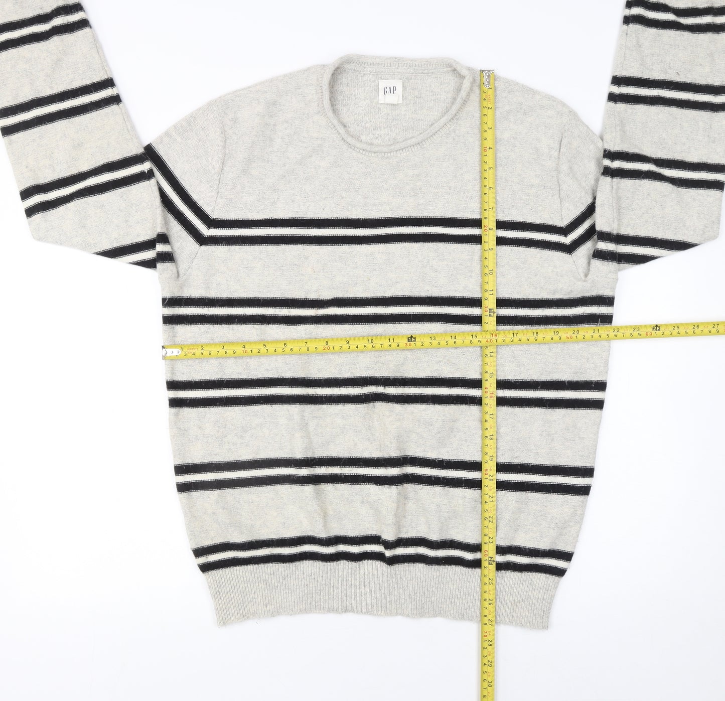 GAP Men’s Grey Striped Wool Crew Neck Jumper Size L
