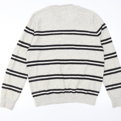 GAP Men’s Grey Striped Wool Crew Neck Jumper Size L