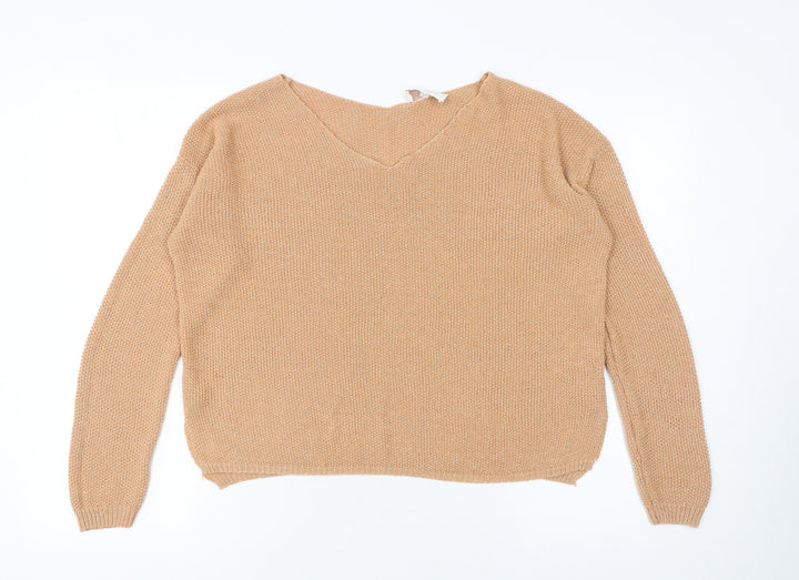 Grace & Mila Women’s Beige V-Neck Knit Pullover Jumper Size L