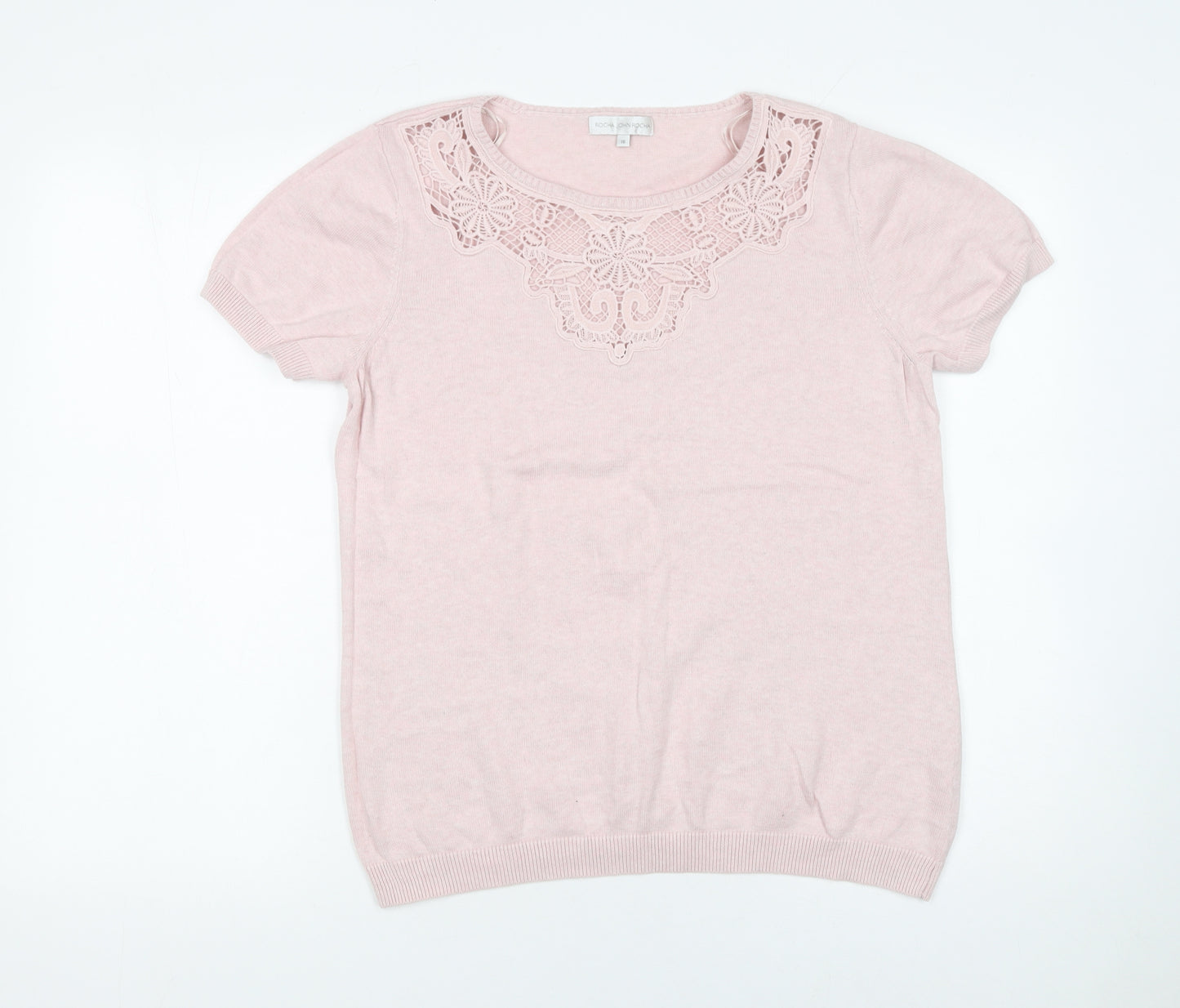 Rocha John Rocha Women Pink Cotton Short Sleeve Jumper Size 16